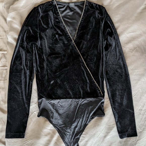 Black velours body with strass Icone - long sleeved - Picture 2 of 4